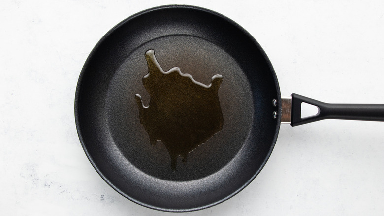 Oil heating in frying pan