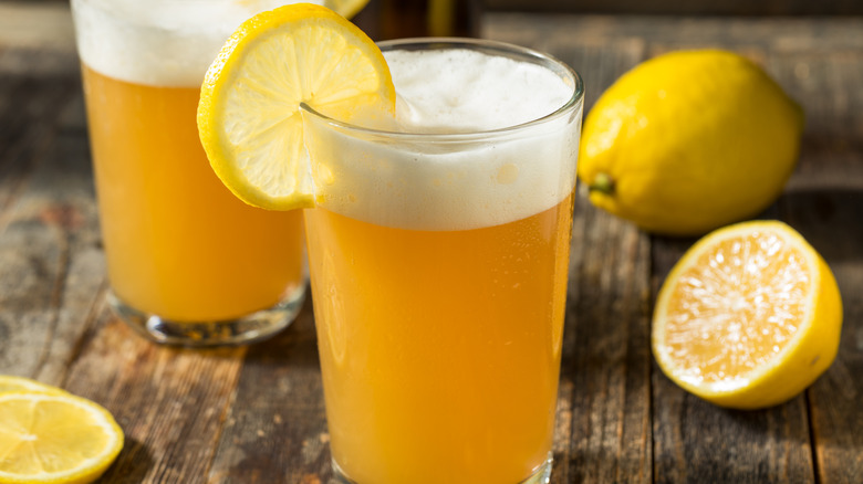 Shandy garnished with fresh lemon