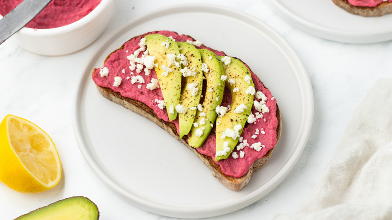 avocado toast with beet hummus