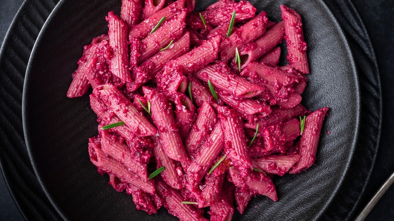 pasta with pink beet sauce