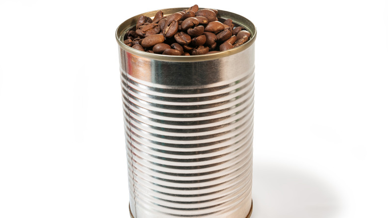 Coffee beans in a tin can