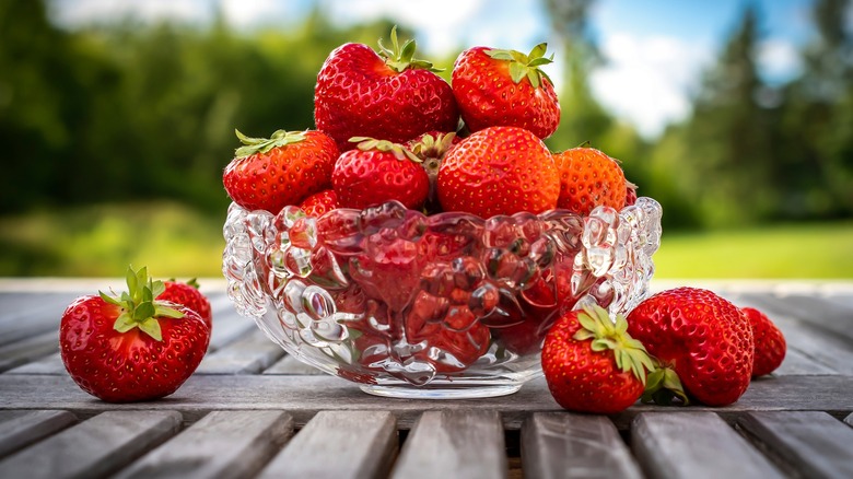 Strawberries in a glass bowl