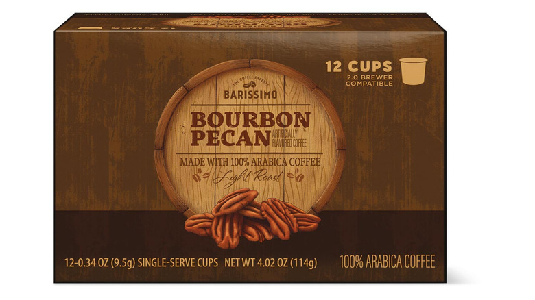 A box of Barissimo coffee K-cups on display