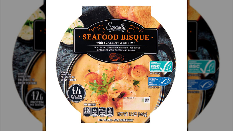 Seafood Bisque in packaging on display