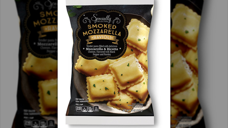A bag of Smoked Mozzarella ravioli on display