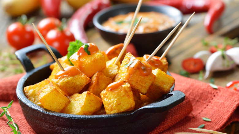 fried potato tapas with spicy sauce