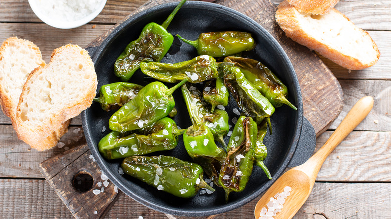 fried Padrón peppers with bread