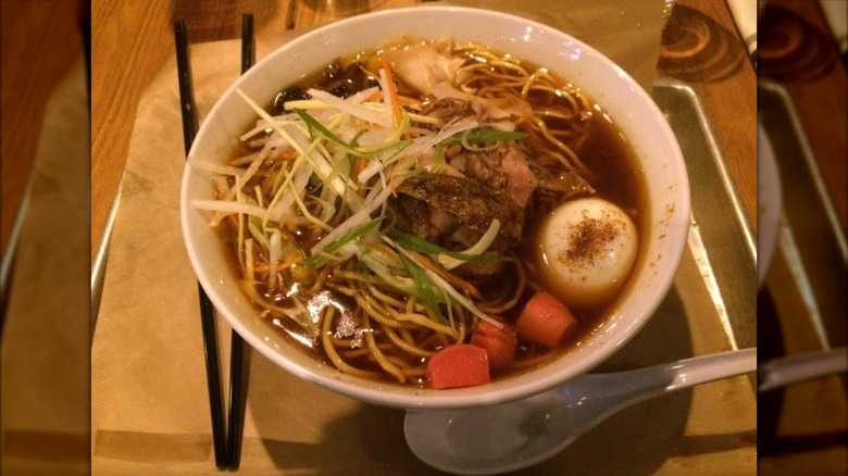 Barbecue brisket ramen bowl