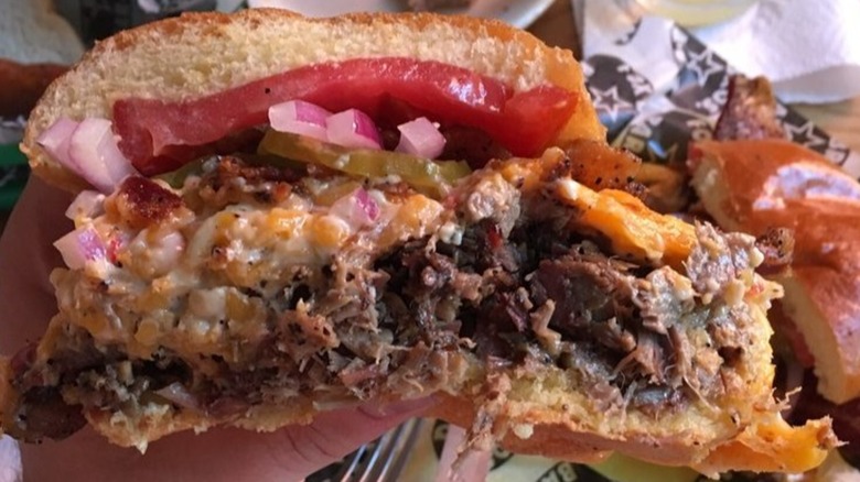 A bacon barbecue brisket cheeseburger