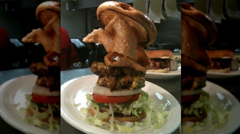 A crunch burger with pork rinds