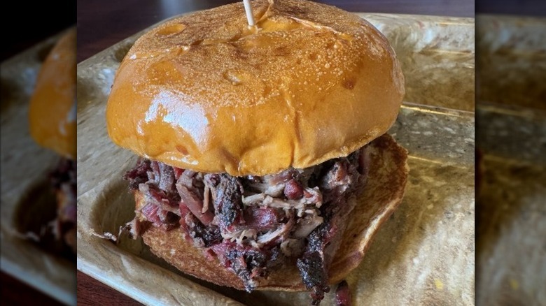 A chopped smoked brisket sandwich