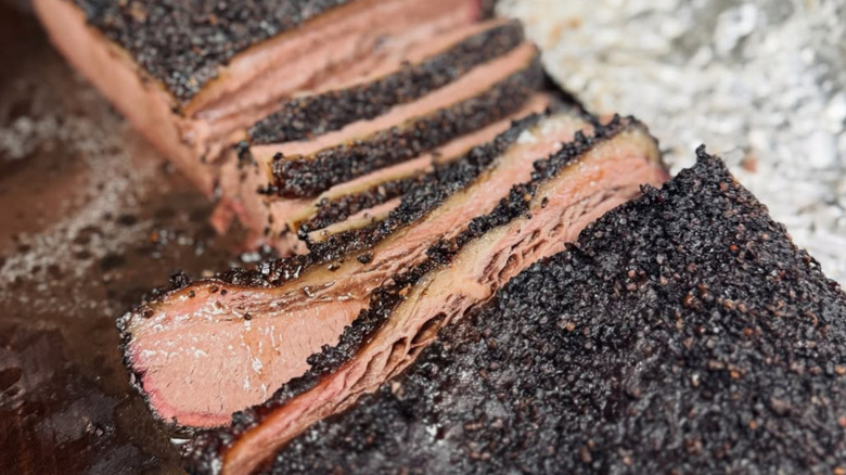 Sliced smoked brisket from Ray's Barbecue in Huntington Park, CA