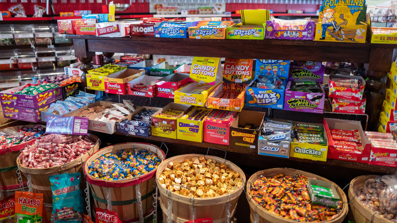 displays in a vintage candy store