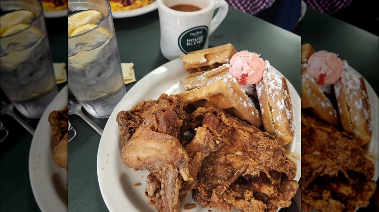 Metro Diner's waffle and fried chicken with strawberry butter