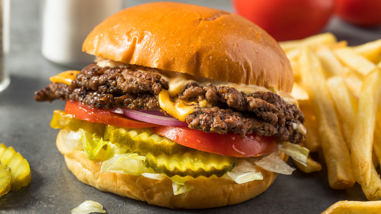 Deluxe smash burger with fries