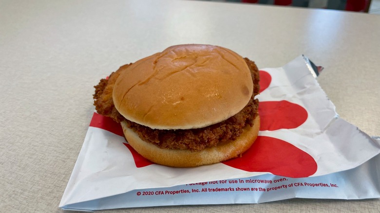 Chick-fil-A fried chicken sandwich on table