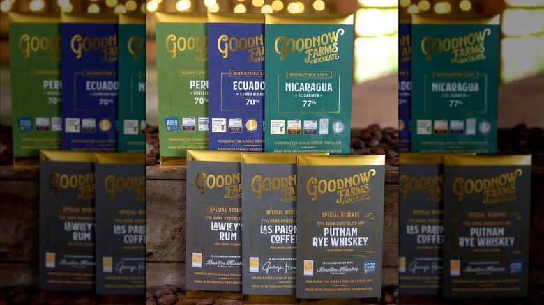 Selection of Goodnow Farms' gourmet chocolate bars.