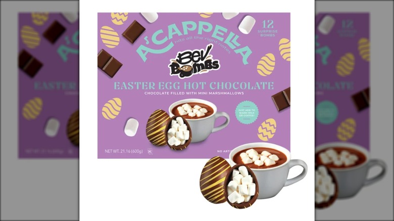 Easter egg hot chocolate kit against white background.