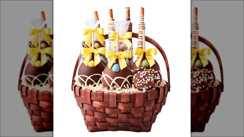 Easter basket filled with assorted chocolate covered treats
