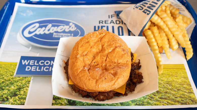 Culver's burger and fries on tray