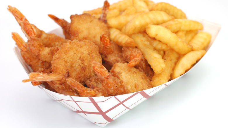 Basket of fried shrimp and fries