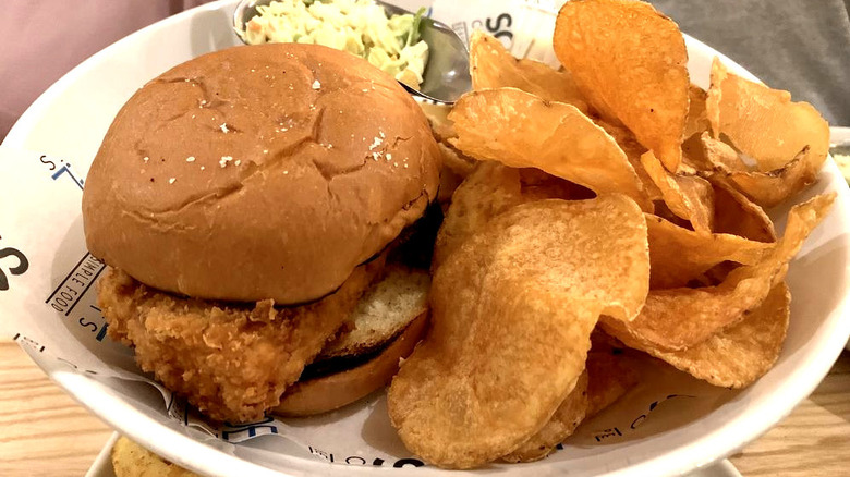 Matt's Fish Camp fried cod sandwich with chips