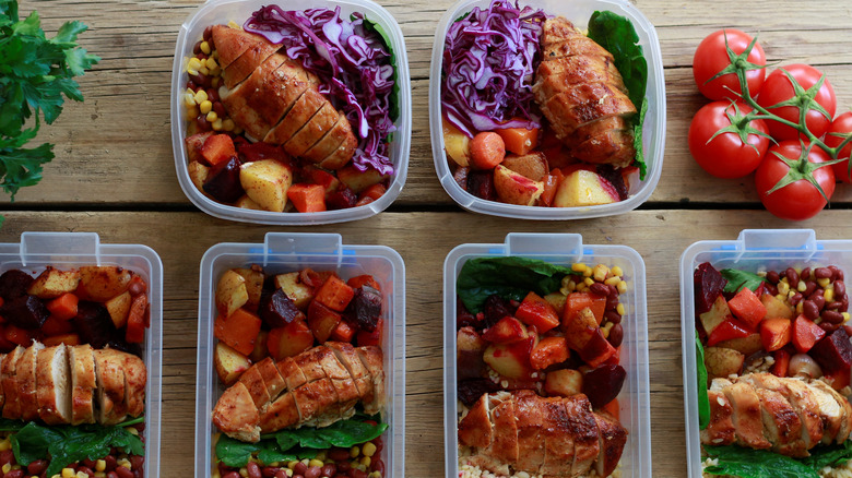 Food stored in plastic containers