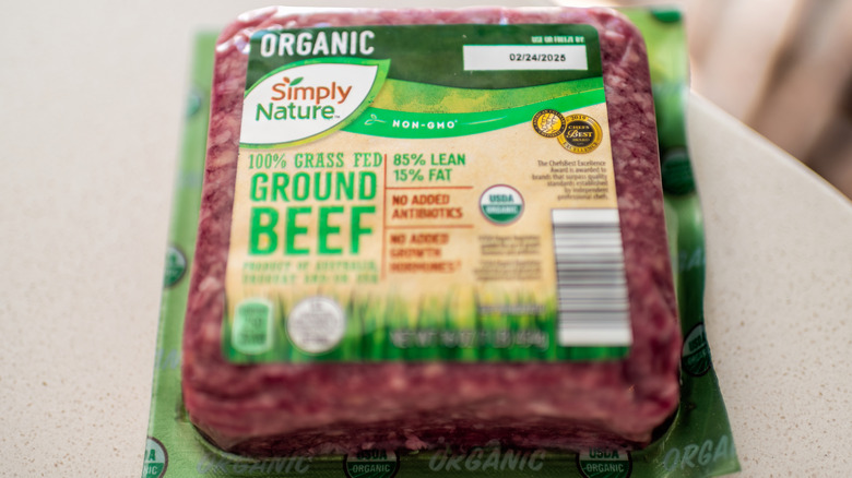 package of Aldi organic ground beef