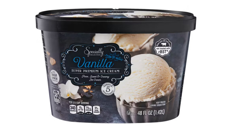 tub of Aldi Specially Selected vanilla ice cream
