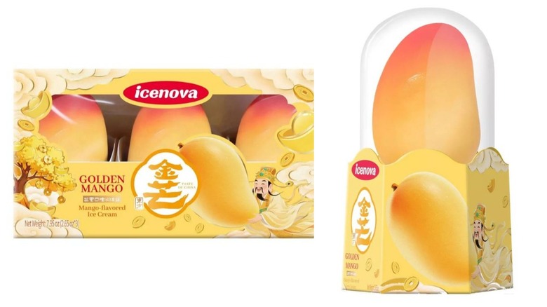 Box of IceNova Golden Mango frozen dairy desserts next to one in its packaging