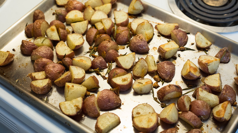 roasted potatoes on baking sheet