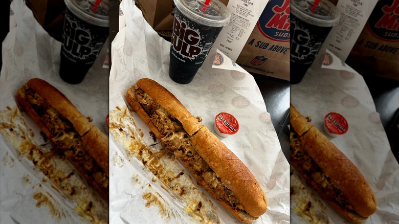 7-Eleven philly cheesesteak with a Big Gulp soda