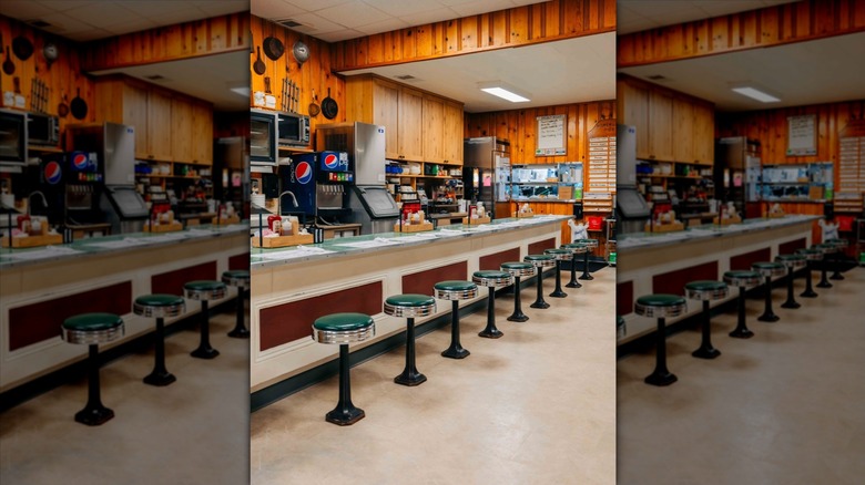 Inside shot of the counter and stools at Boyd & Wurthmann