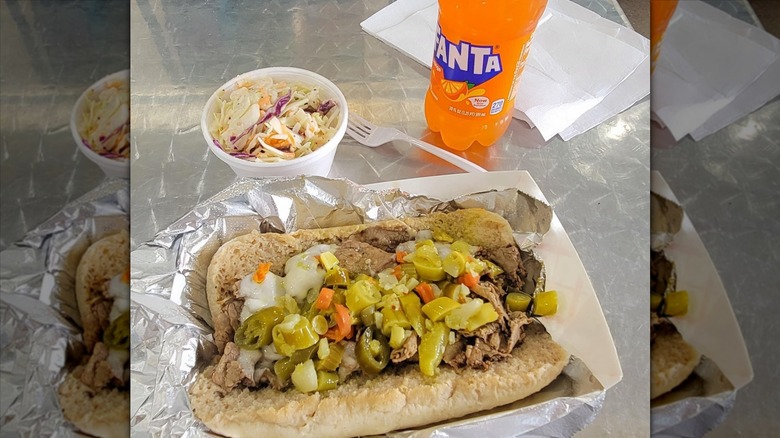 close up of Italian beef sandwich