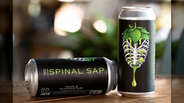 Spinal Sap branded cans of beer