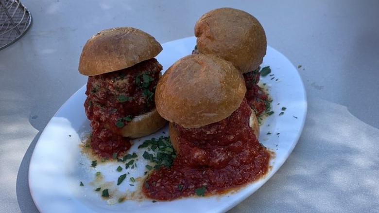 plate of three meatball sliders