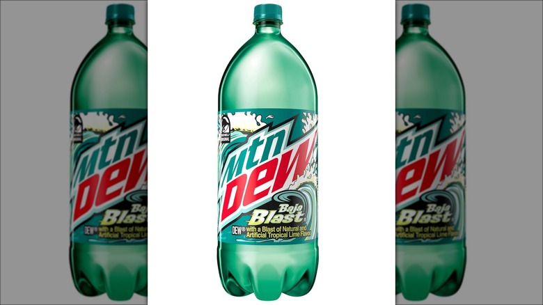 Large bottle of Mtn Dew Baja Blast.
