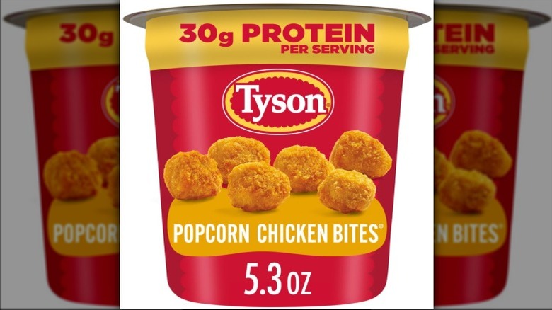 Red container of Tyson frozen popcorn chicken bites