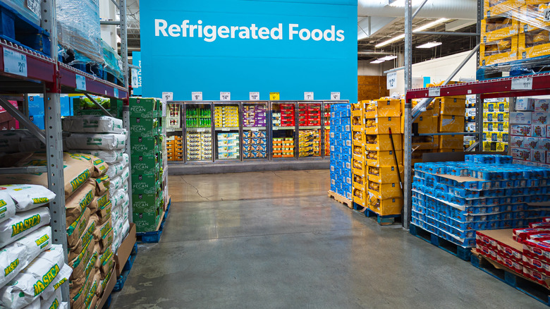 Sam's Club aisle in front of the refrigerated foods section.