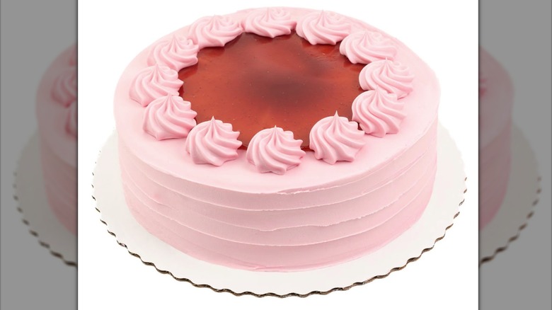 Pink and red round strawberry cake