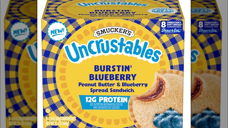 Box of eight Smucker's Uncrustables frozen peanut butter & blueberry sandwiches