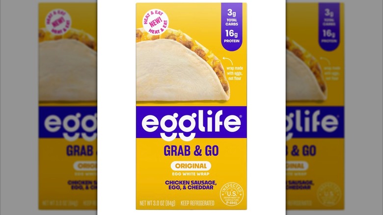 Box of Grab and Go Chicken, Sausage, Egg, and Cheddar breakfast wraps