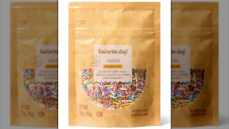 Bag of Favorite Day Razzle mix of waffle cone pieces, sprinkles , and nonpareols