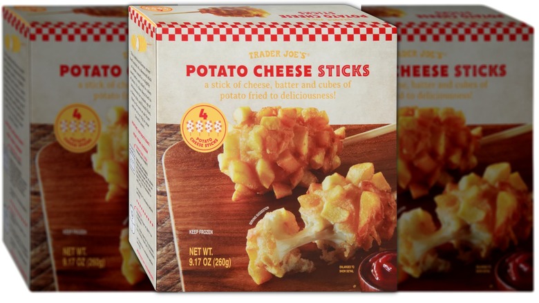 Package of frozen potato-battered cheese sticks.