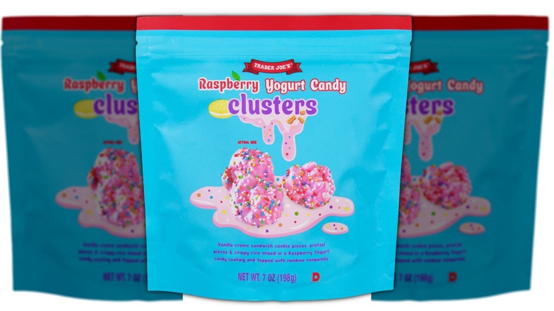 Bag of raspberry yogurt cluster candies.
