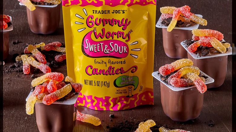 Bag of sweet and sour gummy candy worms.