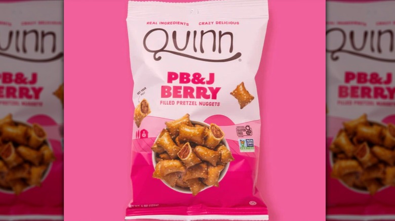 Quinn PB&J Berry Pretzels on pink background