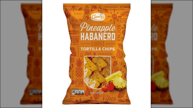 Bag of pineapple habanero-flavored tortilla chips.