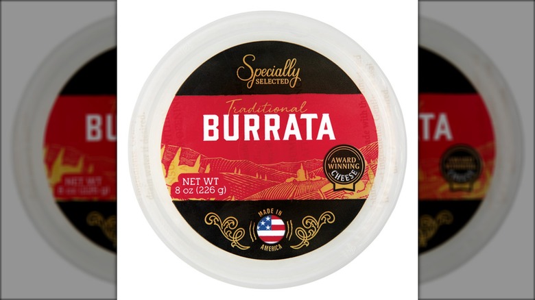 Container of burrata cheese.