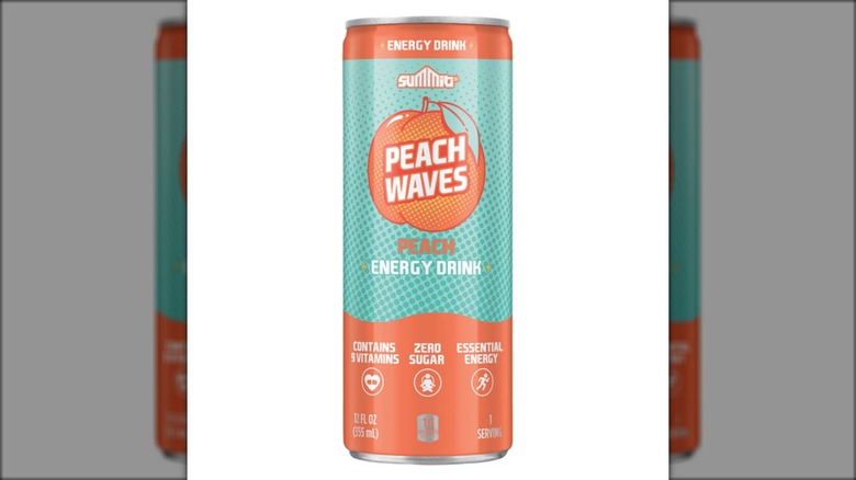 A can of peach-flavored energy drink.